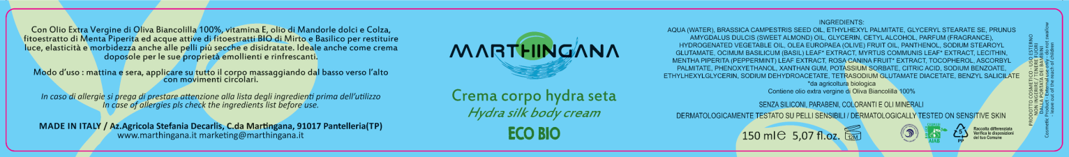 Etichetta crema corpo Hydra seta Marthingana