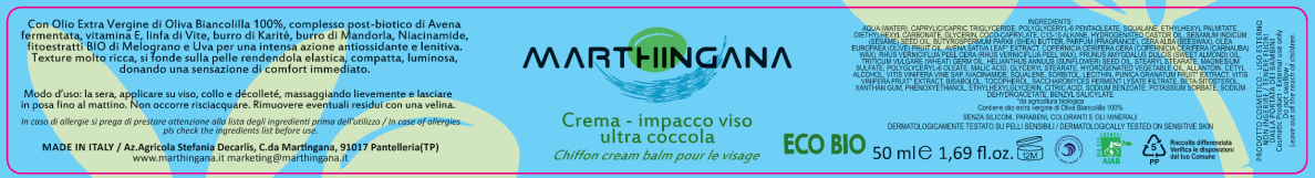 Etichetta crema impacco viso ultra coccola Marthingana